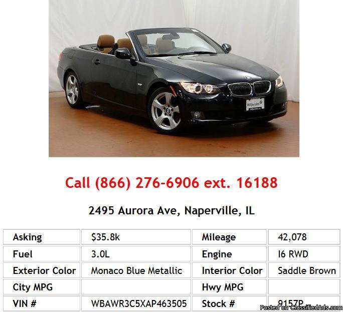2010 BMW 328 I Sulev Monaco Blue Metallic Convertible I6